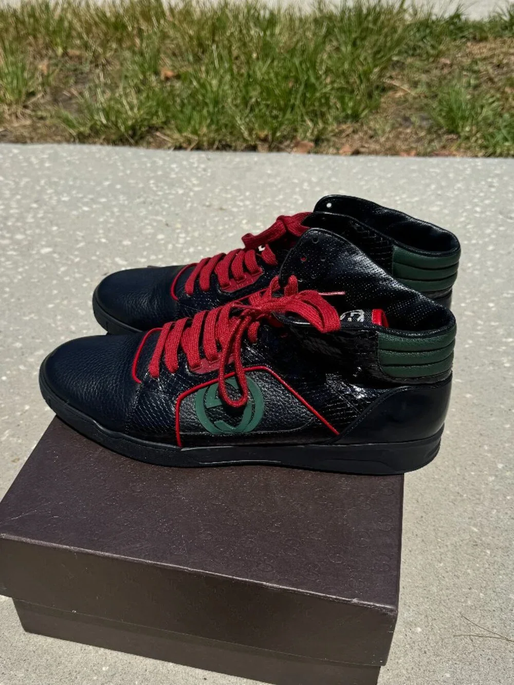 Authentic Gucci Men's Leather High-Top Sneakers – Size 14